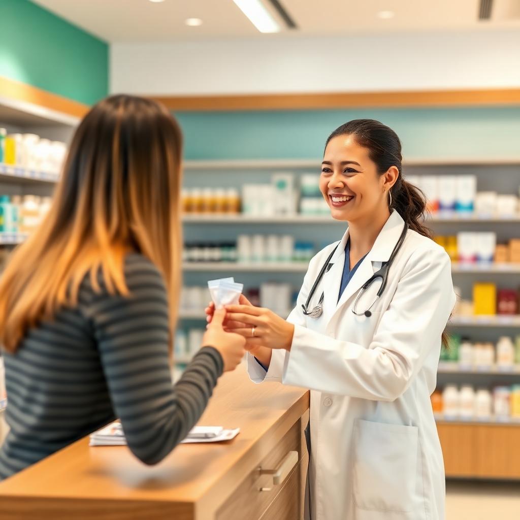 Farmacéutica atendiendo a un cliente en KW Pharmacy